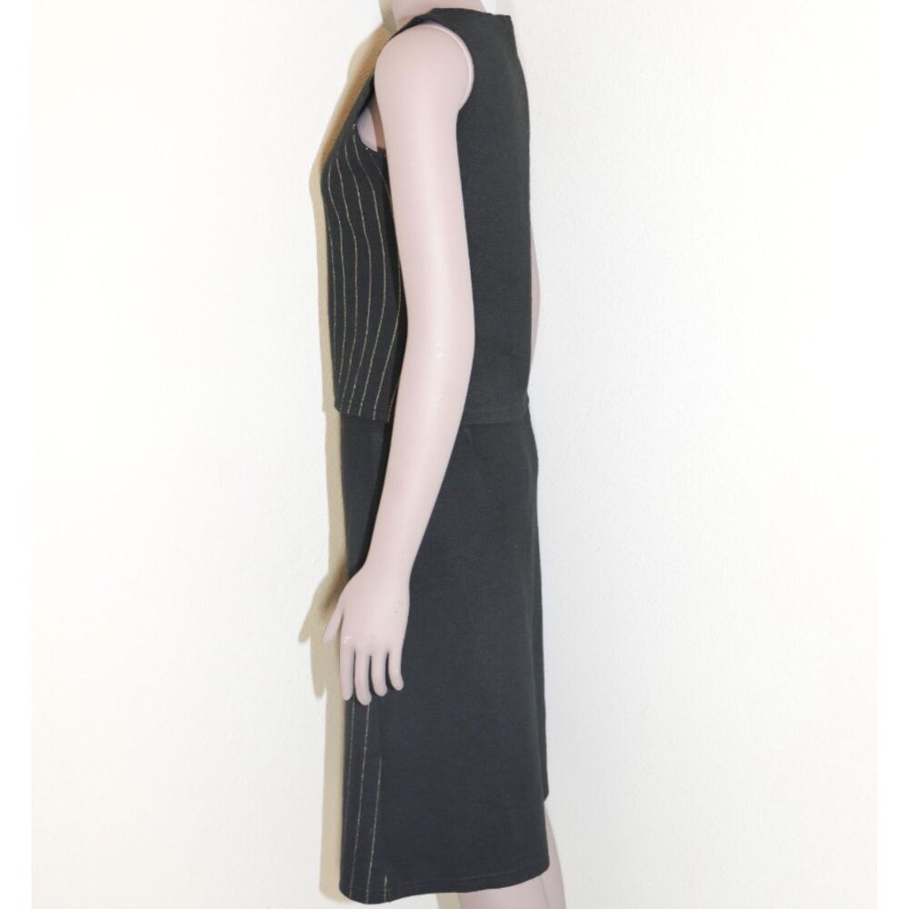 Black Gold Pinstripe Wool Skirt Suit Set Sleeveless Top Pencil Skirt Size S - Picture 2 of 4